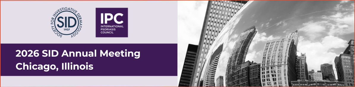 Banner for the SID 2026 Annual Meeting in Chicago, Illinois, featuring the SID and IPC logos alongside a black-and-white photo of Chicago skyscrapers reflected in the Cloud Gate (Bean) sculpture.
