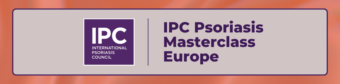 Banner featuring the IPC International Psoriasis Council logo and text reading IPC Psoriasis Masterclass Europe, highlighting this exclusive masterclass on a vibrant purple and orange background.