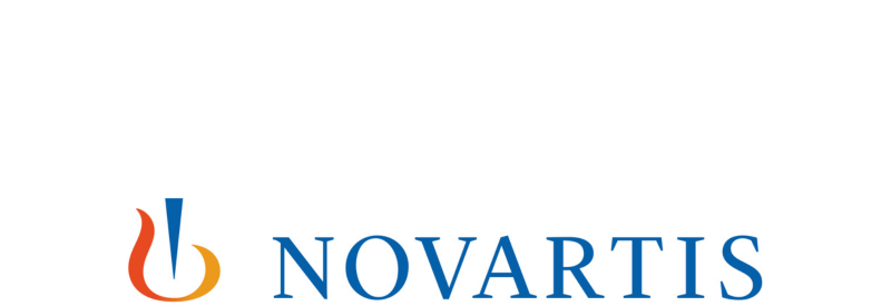 The image shows the Novartis logo, featuring a stylized flame-like symbol in orange, red, and blue, followed by the word NOVARTIS in bold blue uppercase letters, highlighting its association with IPC partners.