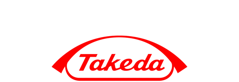 The image shows the Takeda logo, featuring the word Takeda in red, italicized font inside a red curved arch with pointed ends on a white background, representing its association with IPC partners.