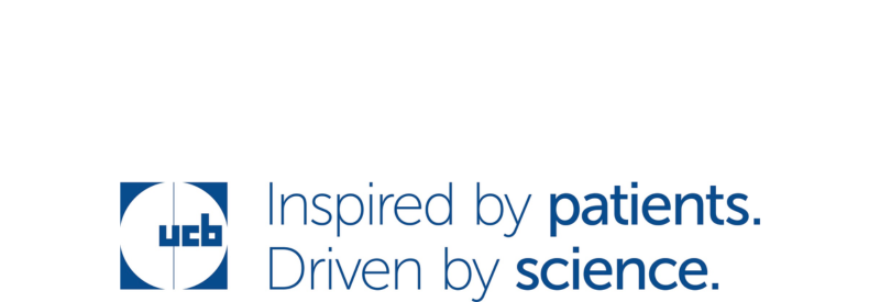 Blue and white UCB logo next to the slogan: Inspired by patients. Driven by science. on a white background, highlighting collaboration with IPC partners.